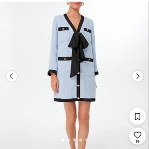Coco Tweed Light Blue Dress with Black Bow